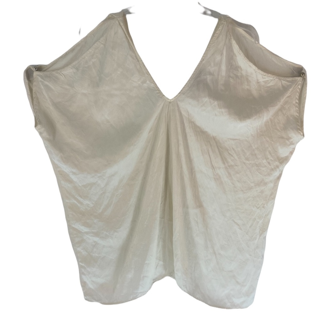 M KARINA GRIMALDI SILK COLD SHOULDER SHIRT TOP BLOUSE womens ivory silver bead